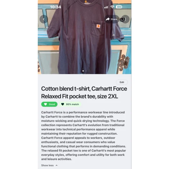 Men's Carhartt Navy Force Relaxed Fit Pocket Tee XXL - Picture 4 of 5